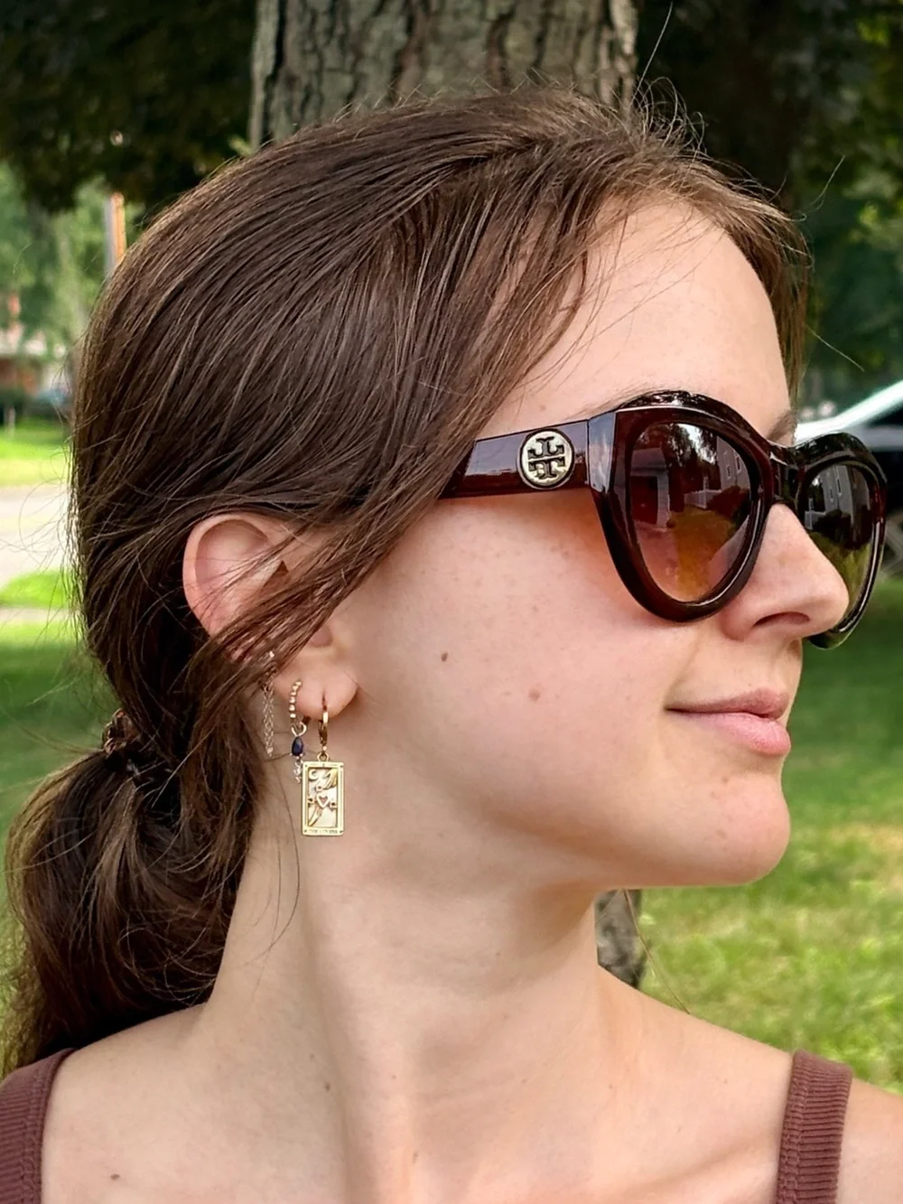 TORY BURCH Logo Brown Gradient Oversized Sunglasses